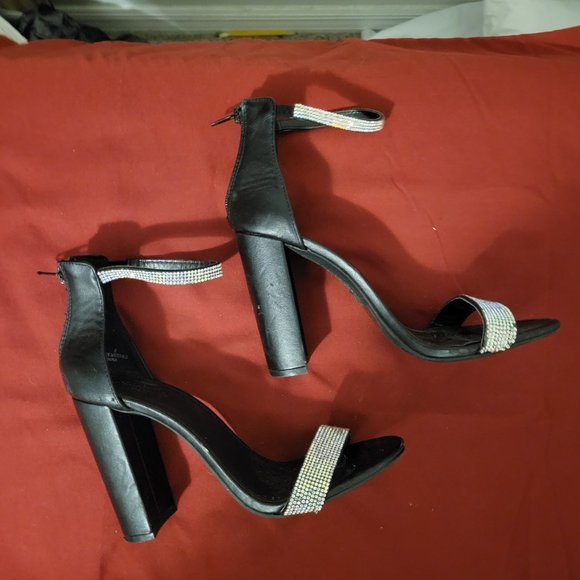 CHARLOTTE RUSSE Almie 02 Heels-BLACK WITH SEQUINED STRAP SIZE-8 - Picture 7 of 11